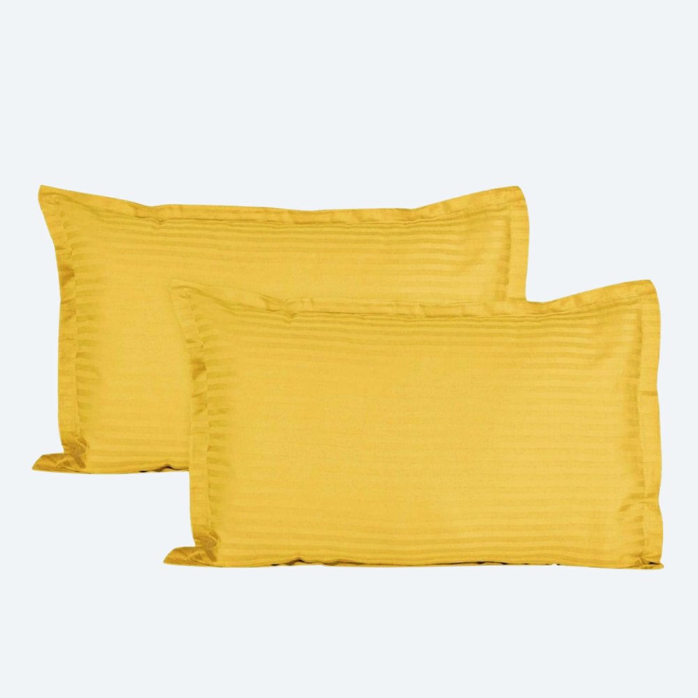 Trance Home Linen 200 TC 100% Cotton Small Size 17x25 inch Satin Stripe Pillow Covers | Pillow Cases | Set of 2 Piece Pillow Covers only |Small Size (Golden Yellow, 17 X 25 inch)