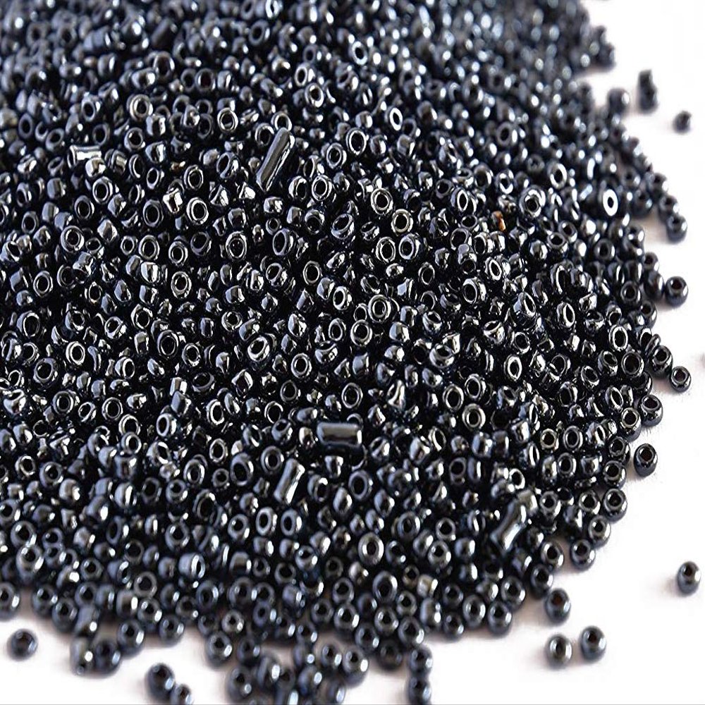 The Design Cart Opaque Luster Black Round Rocailles/Glass Seed Beads (11/0-2.0 mm) (100 Grams) Standard Quality, for Jewellery Making, Beading, Arts and Crafts and Embroidery.