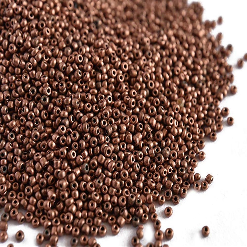The Design Cart Metallic Copper Round Rocailles/Glass Seed Beads (8/0-3.0 mm, 450 Grams), for Jewellery Making, Beading, Embroidery, Art and Craft