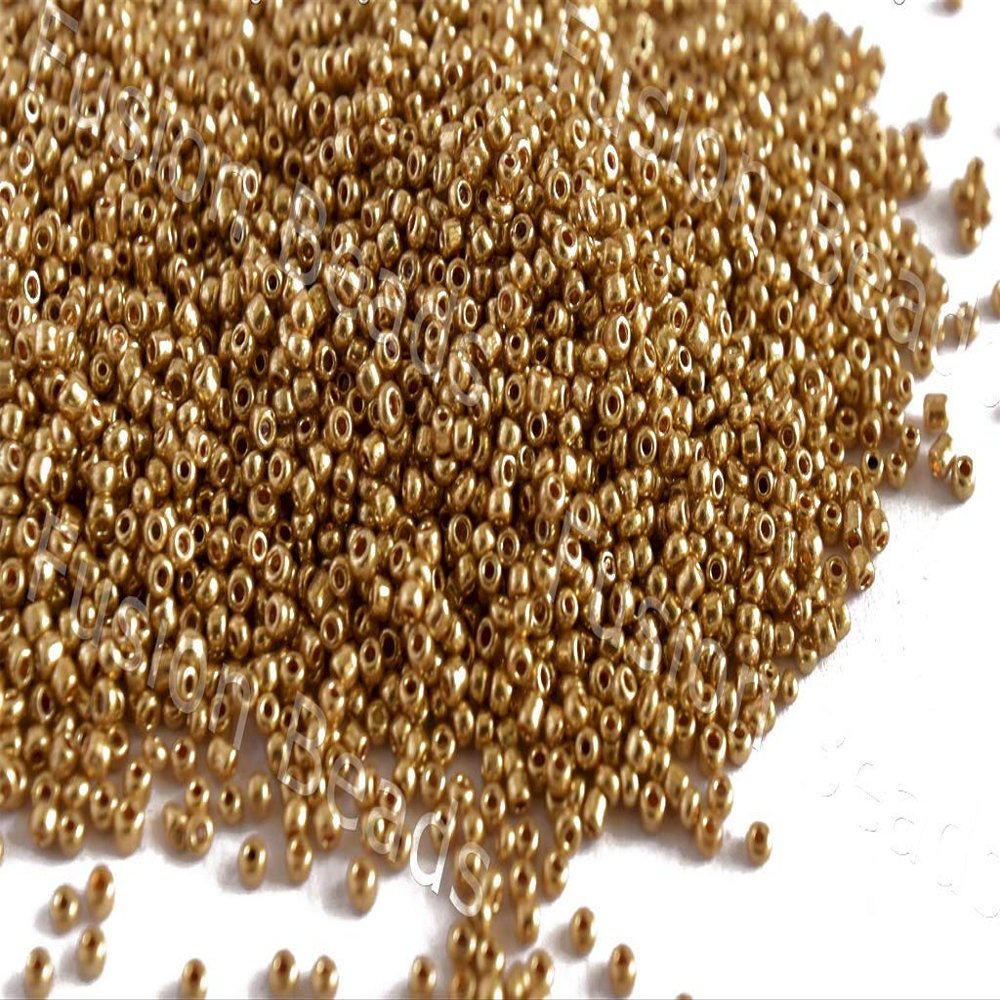 The Design Cart Light Uni Gold Round Seed Beads for Jewellery Making, Embroidery, Beading, Art and Craft Supplies (6/0-3.5 mm / 100 Grams) Standard Quality