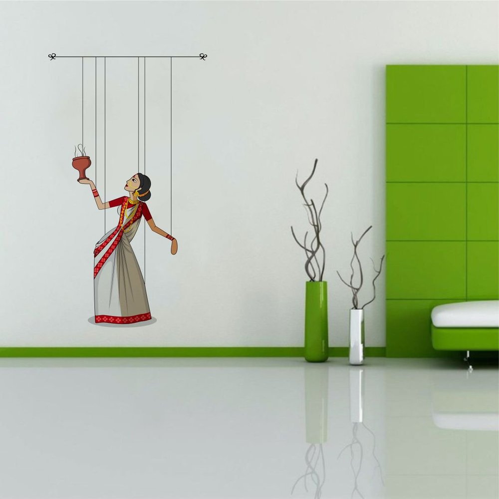 Rawpockets Decals 'Kathak Puppet Dance' Large Size Wall Sticker (Wall Coverage Area - Height 150 cms X Width 85 cms)(Pack of 1)
