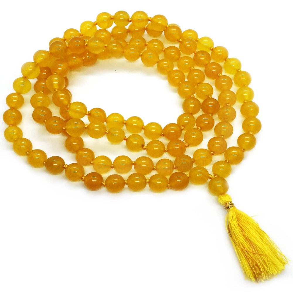 REBUY Yellow Agate Mala Crystal Healing Gemstone Mala Japa Mala Necklace for Men & Women, Beads 108+1