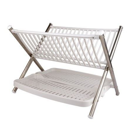 TOTO DEALS Multifunction Two Layer Folding Kitchen Dish Rack (1 Piece) (Material: Plastic Stainless Steel, Size: 425mm x 320mm x 320mm, Colour: White)