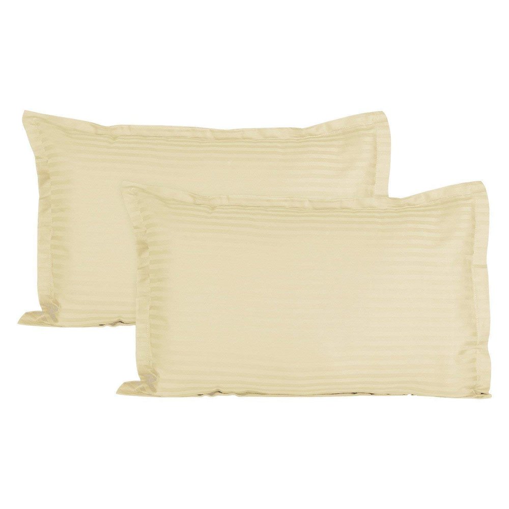 Trance Home Linen 200 TC 100% Cotton Large Size 20x30 inch Satin Stripe Pillow Covers | Pillow Cases | Set of 2 Piece Pillow Covers only |Large Size (Ivory, 20 X 30 inch)
