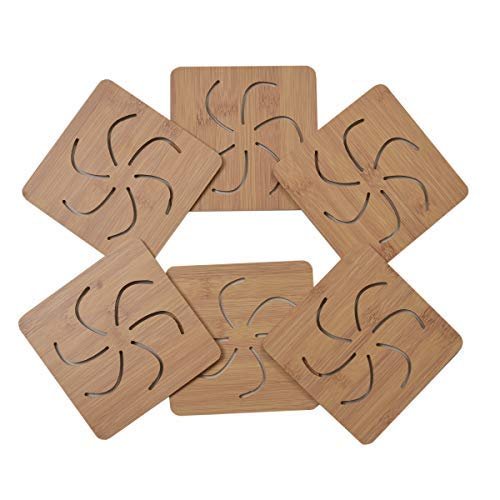 Yellow Weaves 6 Pieces Bamboo Wood Coasters or Heat Insulation Pad/Table Mats Placemats for Big Pans Pots- (15 X 15 Cms)