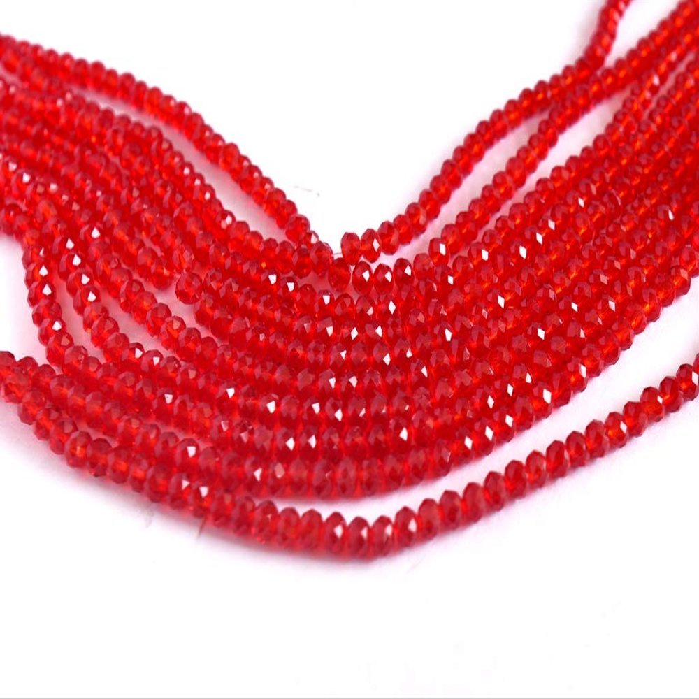 The Design Cart Red Transparent Tyre/Rondelle Faceted Crystal Beads (2 mm) (1 String) for Jewellery Making, Beading, Embroidery, Art and Craft