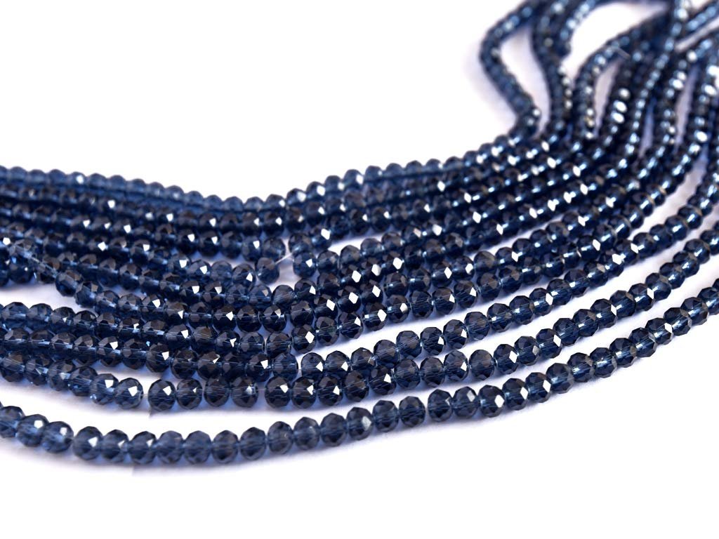 The Design Cart Navy Blue Transparent Tyre/Rondelle Faceted Crystal Beads (14 mm) (1 String) for Jewellery Making, Beading, Embroidery, Art and Craft