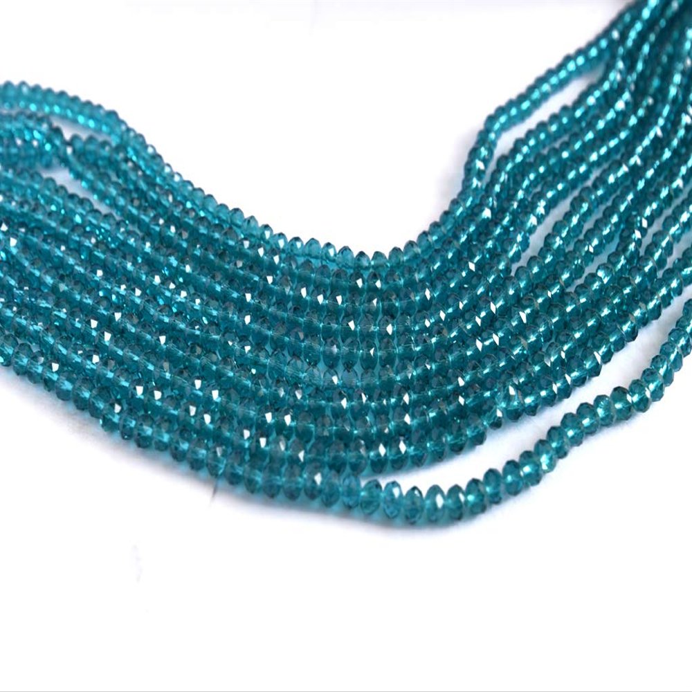 The Design Cart Sea Green Transparent Tyre/Rondelle Faceted Crystal Beads (8 mm) (1 String) for Jewellery Making, Beading, Embroidery, Art and Craft