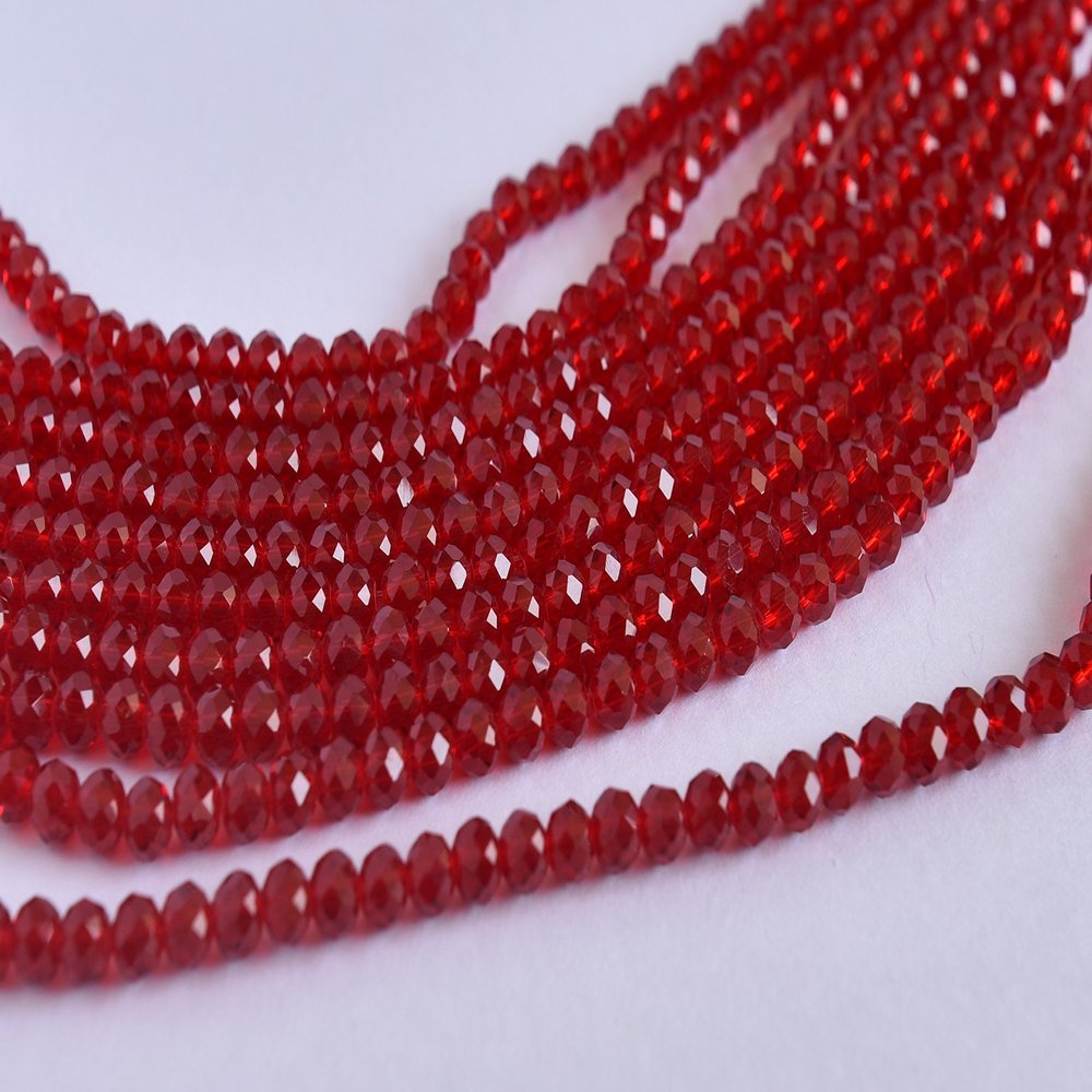 The Design Cart Maroon Transparent Tyre/Rondelle Shaped Crystal Beads (4 mm) 1 Line for Jewellery Making, Beading, Arts and Crafts and Embroidery.