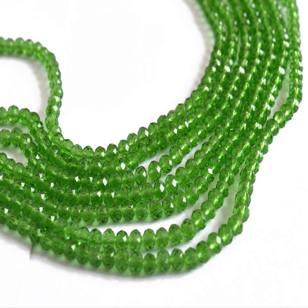 The Design Cart Green Transparent Tyre/Rondelle Faceted Crystal Beads (4 mm) (1 String) for Jewellery Making, Beading, Embroidery, Art and Craft