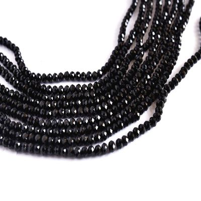 The Design Cart Jet Black Rondelle/Tyre Faceted Crystal Beads (6 mm) 1 String for Jewellery Making, Beading, Arts and Crafts and Embroidery.