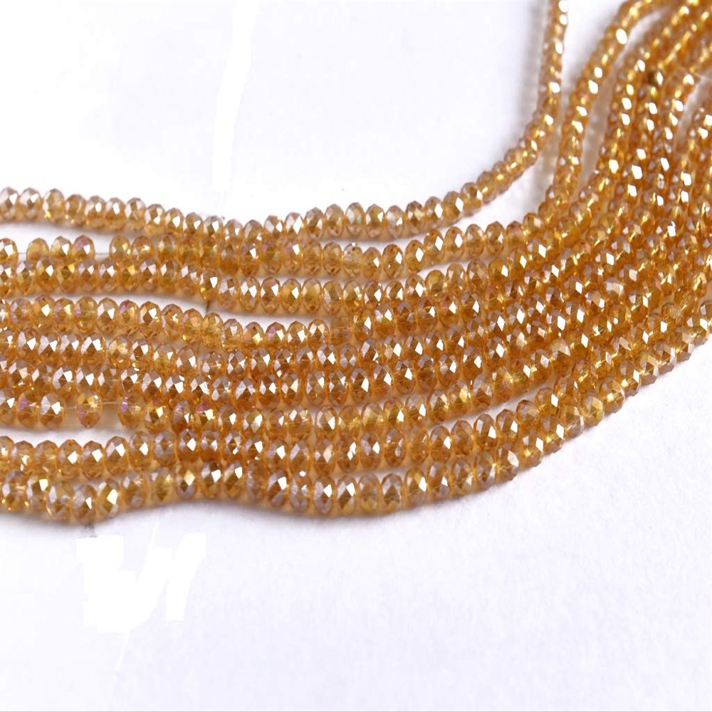 The Design Cart Light Champagne Golden Rainbow Tyre/Rondelle Faceted Crystal Beads (8 mm) (1 String) for Jewellery Making, Beading, Embroidery, Art and Craft