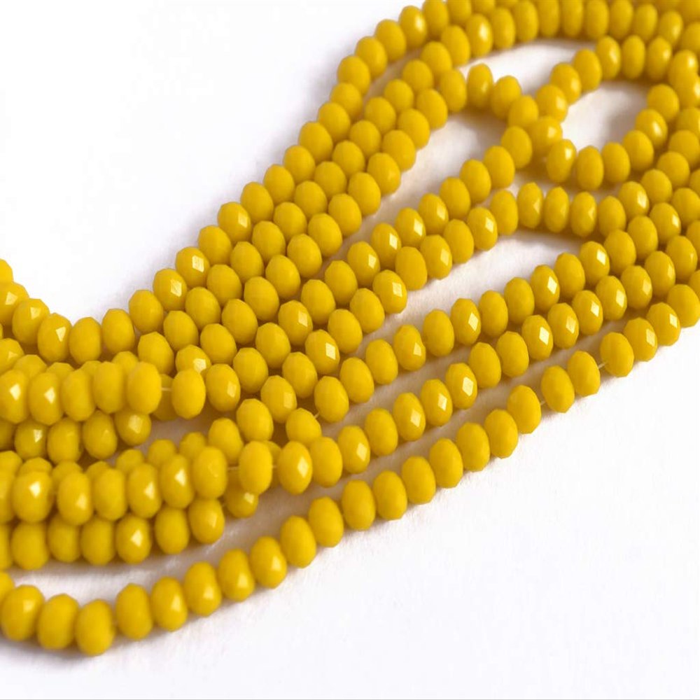 The Design Cart Yellow/Lemon Opaque Tyre/Rondelle Faceted Crystal Beads (2 mm) (1 String) for Jewellery Making, Beading, Embroidery, Art and Craft