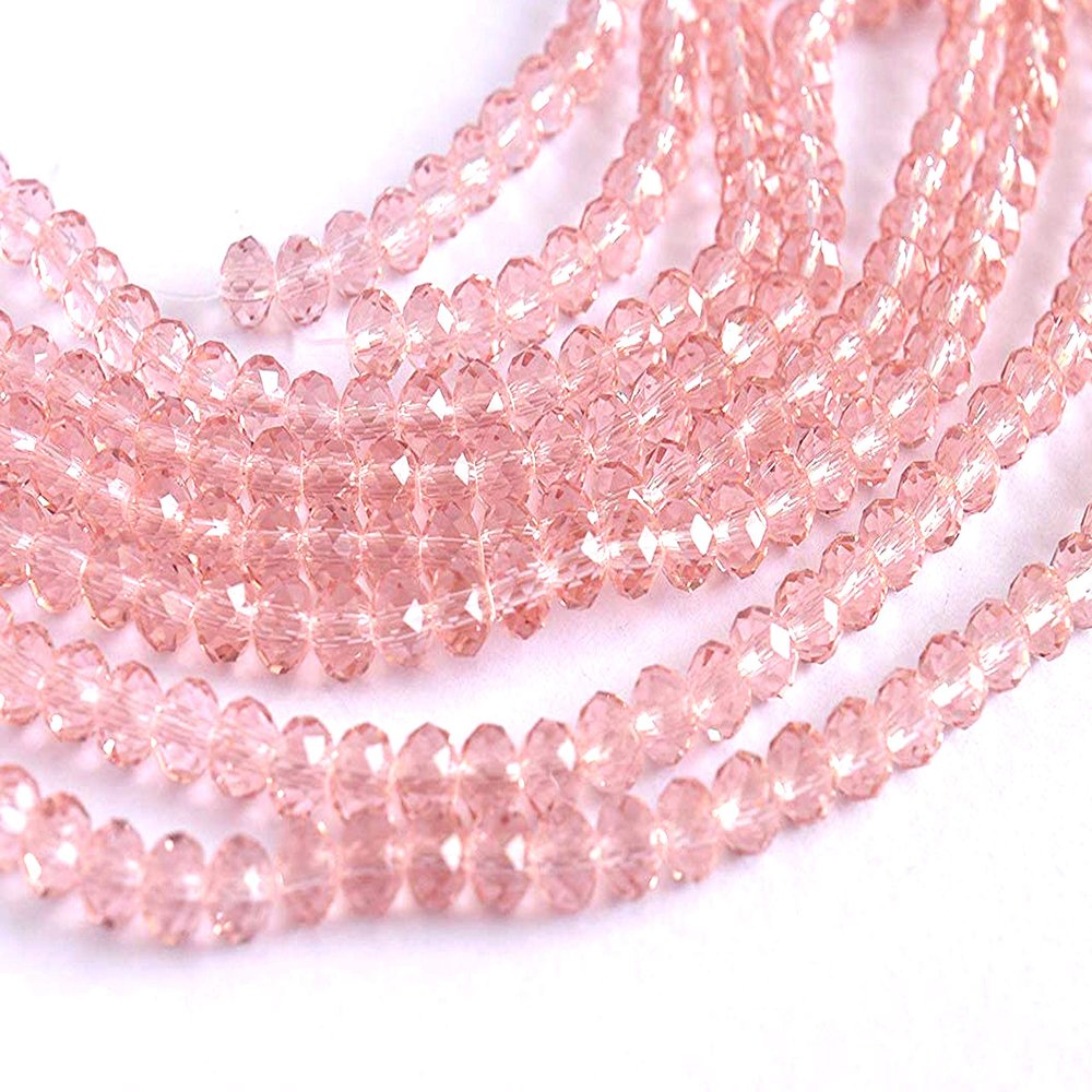 The Design Cart Light Pink Transparent Tyre/Rondelle Crystal Beads (2 mm) (1 String) for Jewellery Making, Beading, Embroidery, Art and Craft