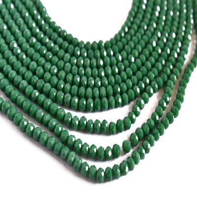 The Design Cart Green Opaque Tyre/Rondelle Faceted Crystal Beads (2 mm) (1 String) for Jewellery Making, Beading, Embroidery, Art and Craft