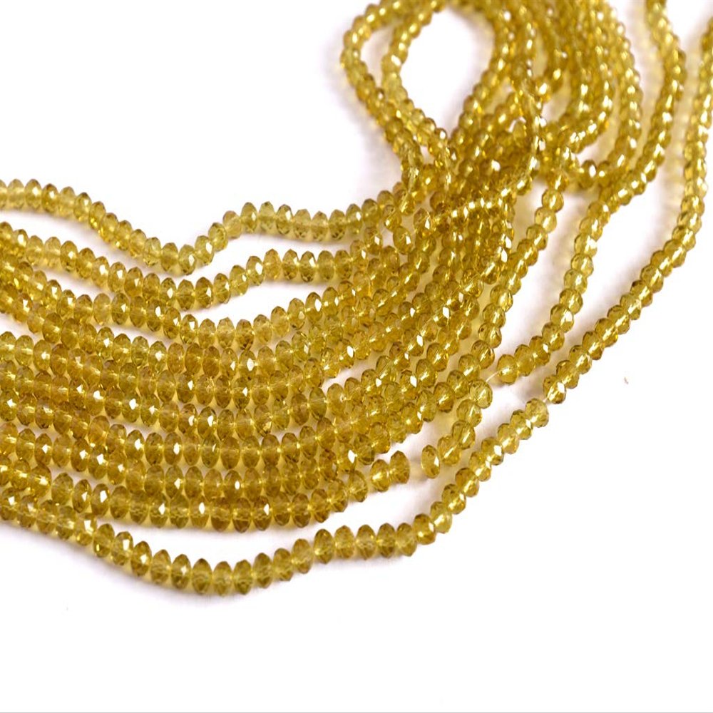 The Design Cart Yellow/Lemon Transparent Tyre/Rondelle Faceted Crystal Beads (2 mm) 1 String for ? Jewellery Making, Beading, Embroidery, Art and Craft