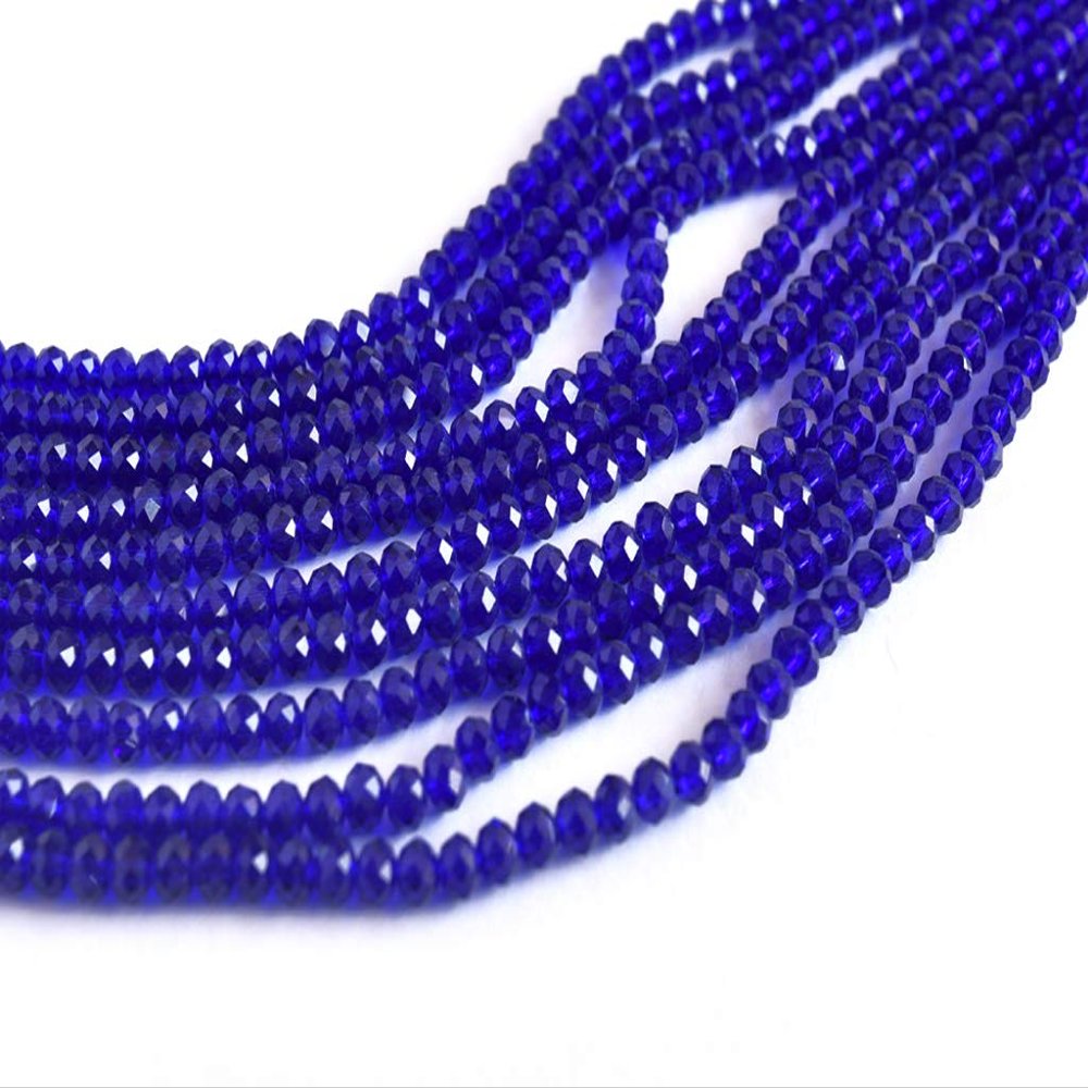 The Design Cart Blue Transparent Tyre/Rondelle Faceted Crystal Beads (4 mm) (1 String) for Jewellery Making, Beading, Embroidery, Art and Craft