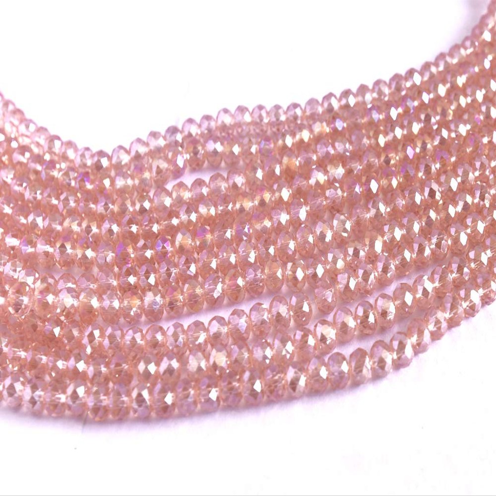 The Design Cart Light Pink Rainbow Tyre/Rondelle Faceted Crystal Beads (8 mm) (1 String) for Jewellery Making, Beading, Embroidery, Art and Craft