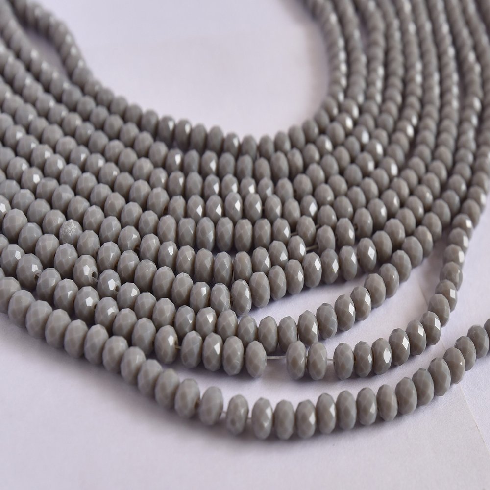 The Design Cart Gray Opaque Tyre/Rondelle Shaped Crystal Beads (2 mm) 1 Line for Jewellery Making, Beading, Arts and Crafts and Embroidery.