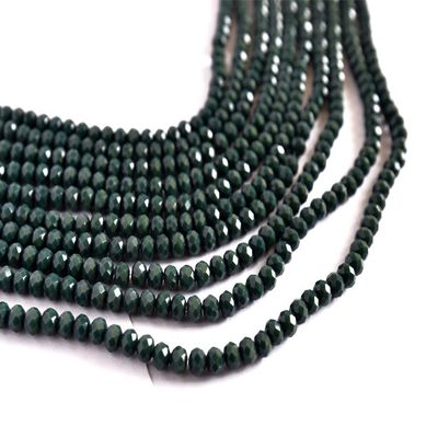 The Design Cart Dark Green Opaque Tyre/Rondelle Faceted Crystal Beads (2 mm) (1 String) for Jewellery Making, Beading, Embroidery, Art and Craft