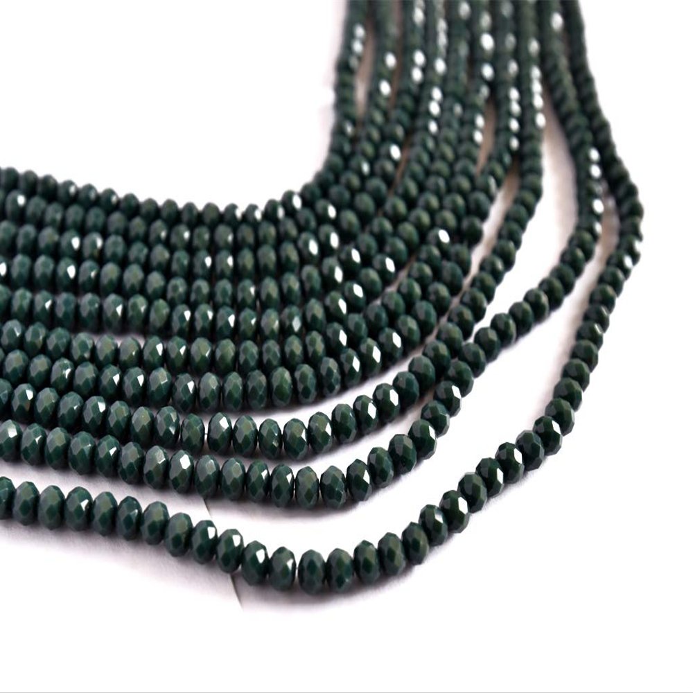 The Design Cart Dark Green Opaque Tyre/Rondelle Faceted Crystal Beads (2 mm) (1 String) for Jewellery Making, Beading, Embroidery, Art and Craft