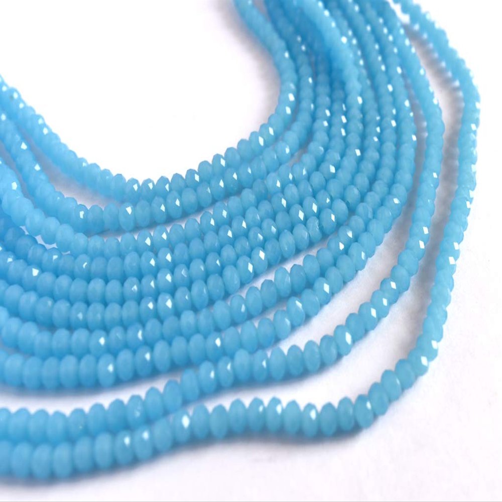The Design Cart Translucent Aqua Opaque Tyre/Rondelle Faceted Crystal Beads (2 mm) (1 String) for Jewellery Making, Beading, Embroidery, Art and Craft