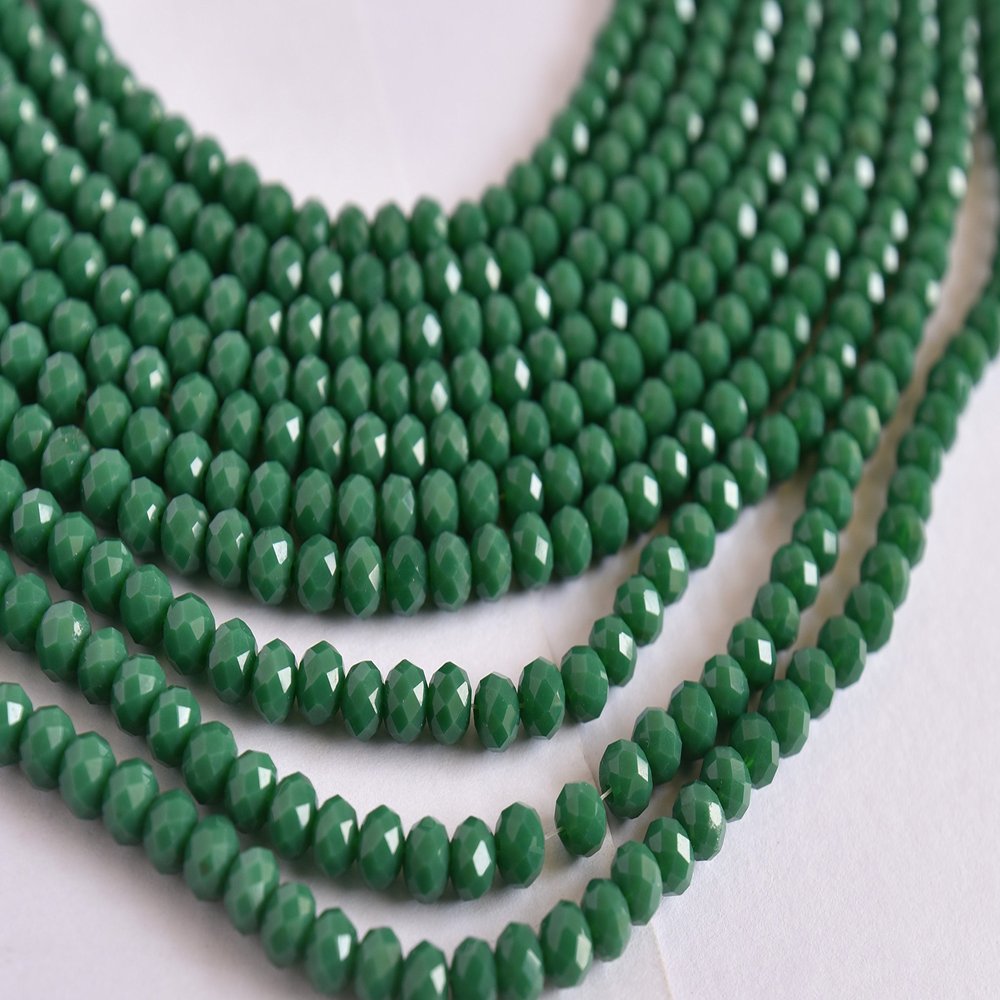 The Design Cart Green Opaque Tyre/Rondelle Shaped Crystal Beads (2 mm) 5 Lines for Jewellery Making, Beading, Arts and Crafts and Embroidery.