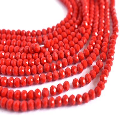 The Design Cart Red Opaque Tyre/Rondelle Faceted Crystal Beads (2 mm) (1 String) for Jewellery Making, Beading, Embroidery, Art and Craft