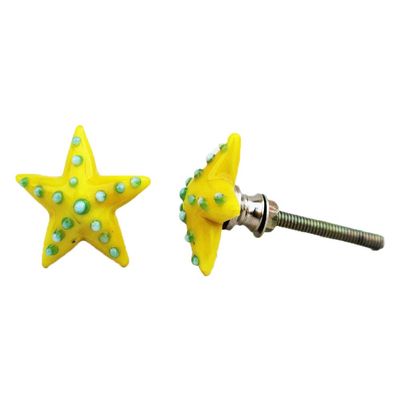 Indian-Shelf Pack of 4 Handmade Decorative Drawer Knobs Yellow Glass Star Dot Wardrobe Dresser Knobs