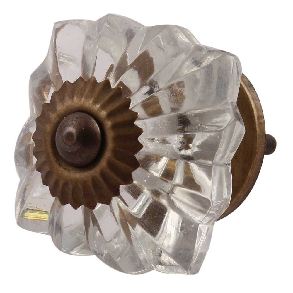 Indian-Shelf 4 Pieces Glass Clear Square Marigold Flower Luxury Drawer Knobs for Kitchen Cabinet Hardware Door Pulls Decorative Dresser Crafted by Hand