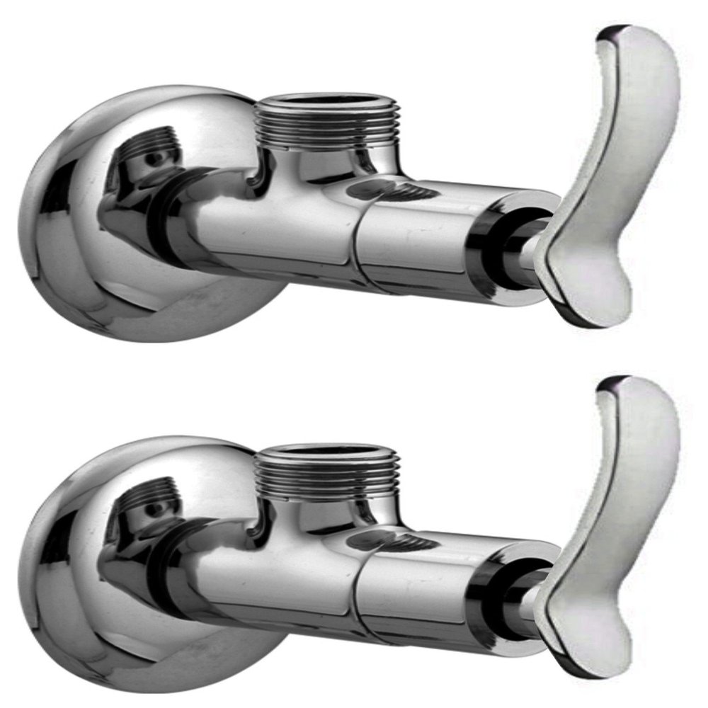 Drizzle Duck Brass Angle Valve Stop Cock for Bathroom Taps, Geyser and Wash Basin Connection (Silver, Chrome Finish, 2-Pieces)