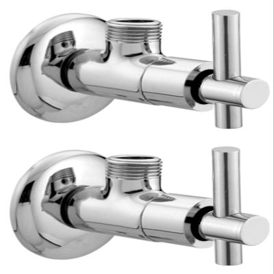 DRIZZLE Tarim Brass Angle Valve Stop Cock for Bathroom Taps, Geyser and Wash Basin Connection (Silver, Chrome Finish, 2-Pieces)