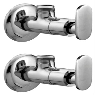 DRIZZLE Solo Brass Angle Valve Stop Cock for Bathroom Taps, Geyser and Wash Basin Connection (Silver, Chrome Finish, 2-Pieces)