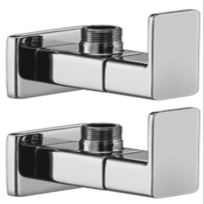 DRIZZLE Cubix Brass Angle Valve Stop Cock for Bathroom Taps, Geyser and Wash Basin Connection (Silver, Chrome Finish, 2-Pieces)