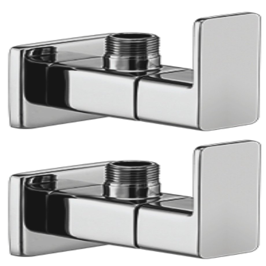 DRIZZLE Cubix Brass Angle Valve Stop Cock for Bathroom Taps, Geyser and Wash Basin Connection (Silver, Chrome Finish, 2-Pieces)