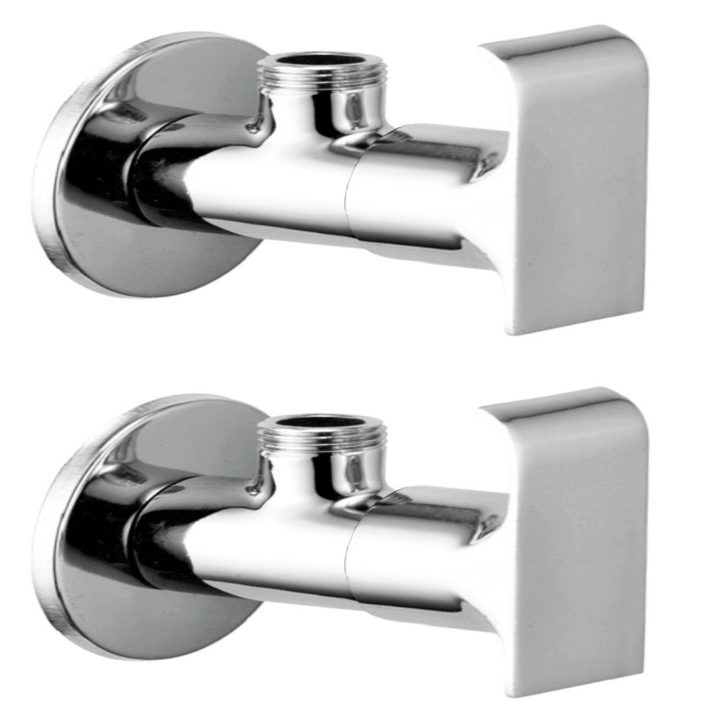 DRIZZLE Brass Swift Angle Valve Stop Cock For Bathroom Taps, Geyser And Wash Basin Connection (Silver, Chrome Finish, 2-Pieces)