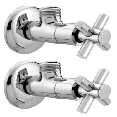 DRIZZLE Corsa Brass Angle Valve Stop Cock for Bathroom Taps, Geyser and Wash Basin Connection (Silver, Chrome Finish, 2-Pieces)