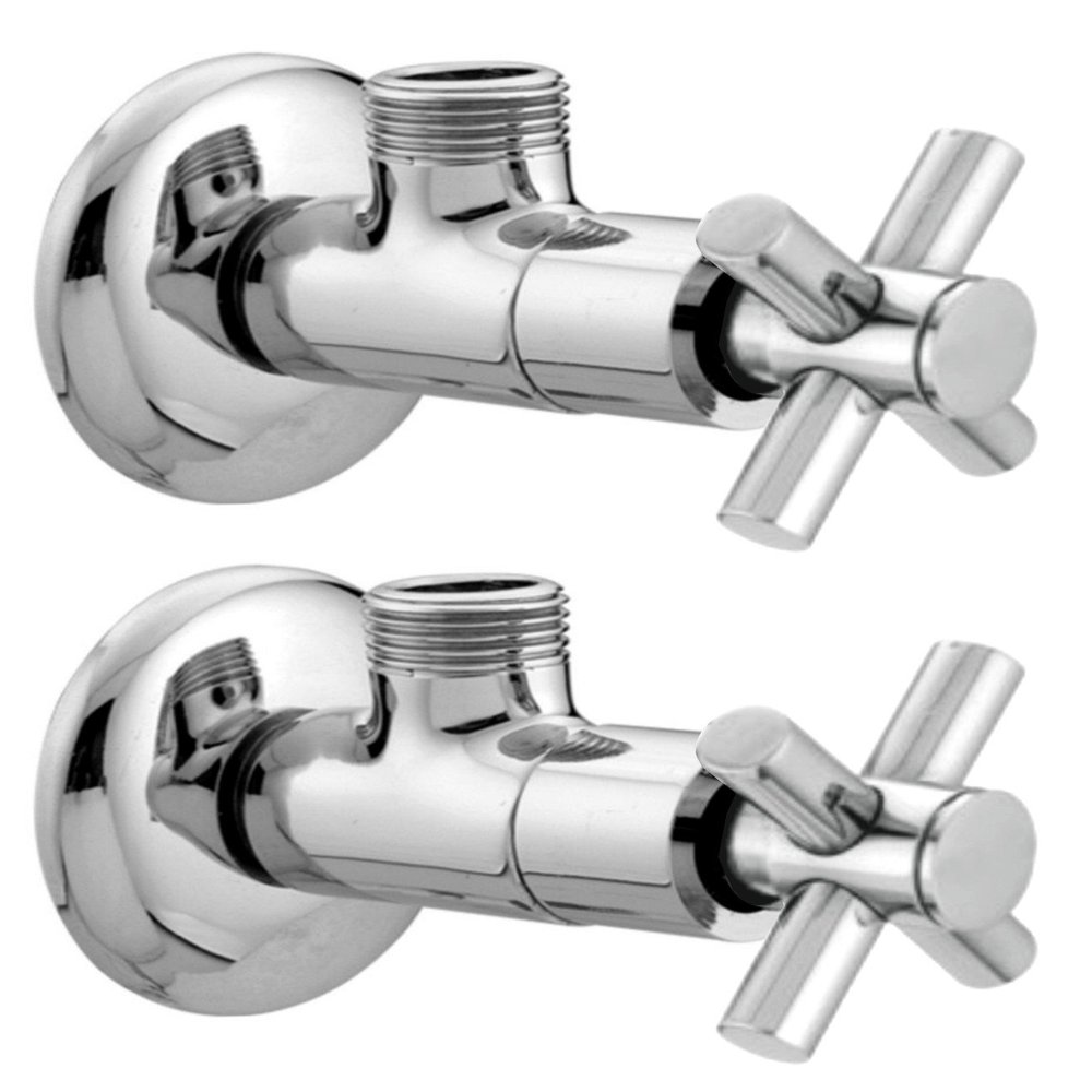 DRIZZLE Corsa Brass Angle Valve Stop Cock for Bathroom Taps, Geyser and Wash Basin Connection (Silver, Chrome Finish, 2-Pieces)