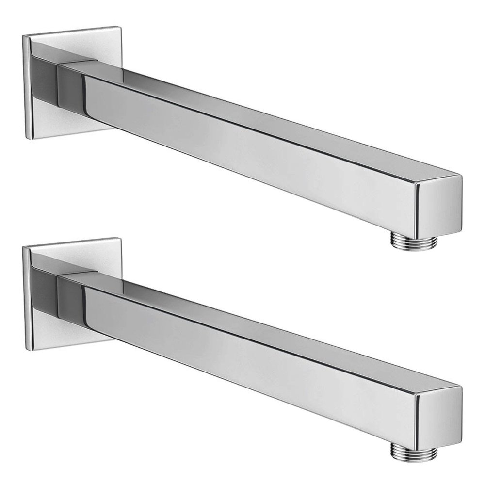 DRIZZLE Square Stainless Steel Bathroom Overhead Shower Arm/Rain Shower Rod (18-Inch, Silver, Chrome Finish, 2-Pieces)