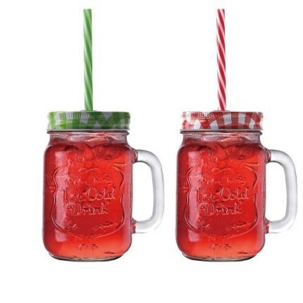 Feliz 450 ml Set of 2 Large Mason Jars with Straw Random Colours for Return Gift/Anniversary Gift/Birthday Gift for Drinking Coffee, mocktails, Shakes, Juice