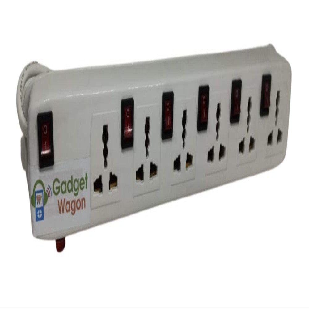 Gadget-Wagon 6 Plug Extension | Individual Switch | Universal Input | 5 Meters Cord Length Power Strip, 240 Volts, White,Socket