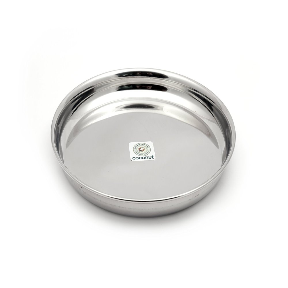 coconut Stainless Steel - Mirror Finish Round Plates | Thali Set for Home, Restaurant and Officr Use | Ideal for Serving Breakfast, Lunch and Dinner | Set of 6 | 12 Inch