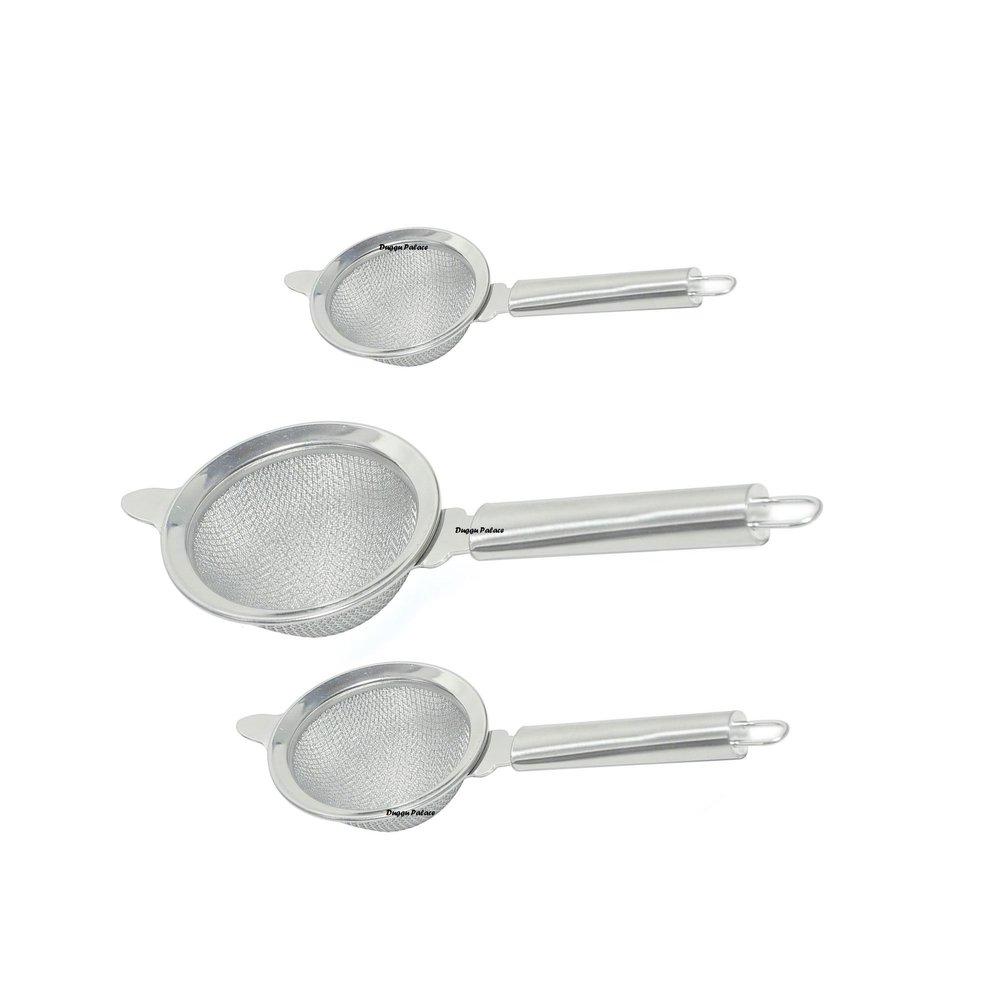 Duggu Palace Stainless Steel Heavy Duty Tea Strainer and Coffee Strainer Set of 3 Chai Chalni Sizes 7.5 cm 8.5 cm 9.5 cm