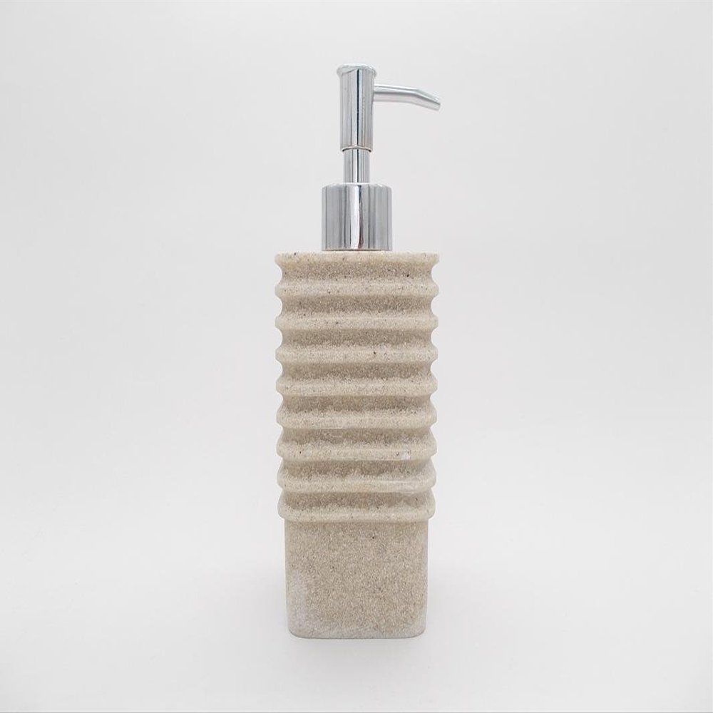 TOTO DEALS Premium Carved Stone Unique Shape Liquid Soap Dispenser (1 Piece) (Material: Stone & Plastic, Capacity: 450ml, Colour: Sand)