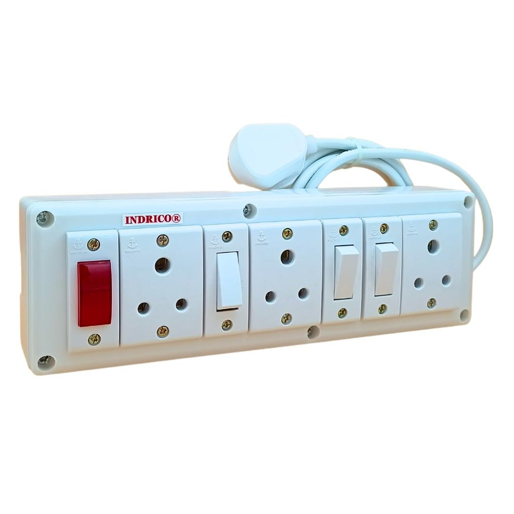 INDRICO Power Strip Extension Multi Outlet Board Fitted with 3 Anchor Sockets(5 Amp),3 Anchor Switch(5 Amp),Anchor Indicator and 5 Metre Wire with 6 Amp Plug (2 Meter Cord)
