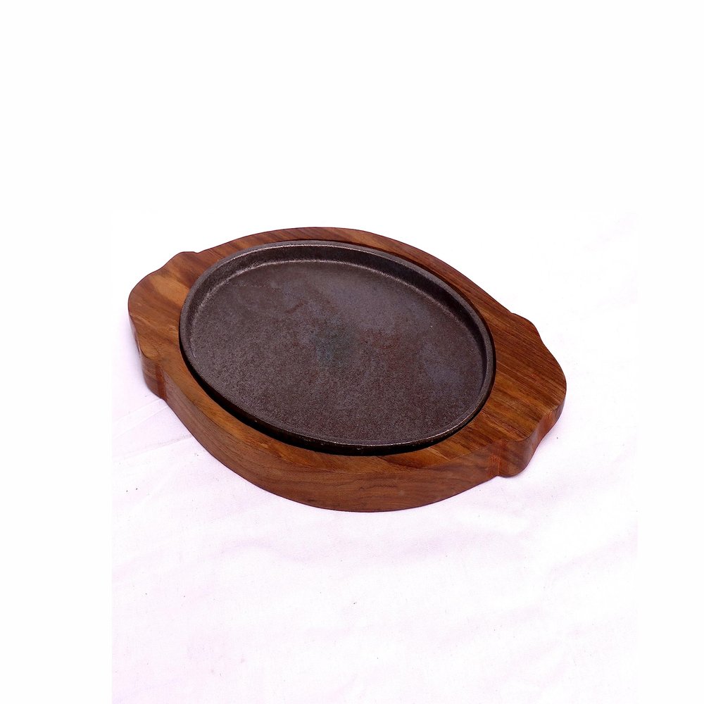 Simran Handicrafts Wood Oval Base Sizzler Plate with Dish - 1 Pc, Brown