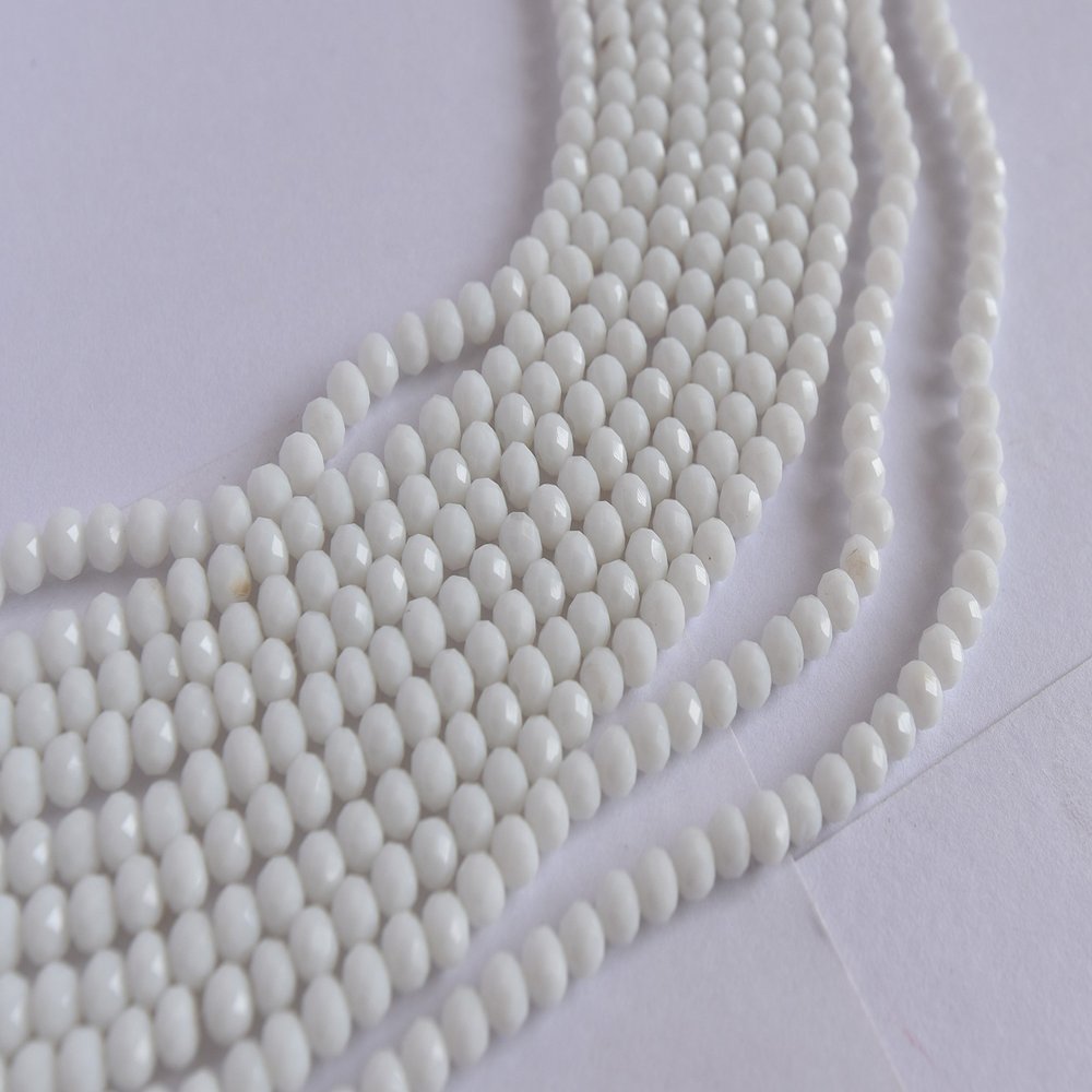 The Design Cart White Opaque Tyre/Rondelle Shaped Crystal Beads (2 mm) 1 Line for Jewellery Making, Beading, Arts and Crafts and Embroidery.