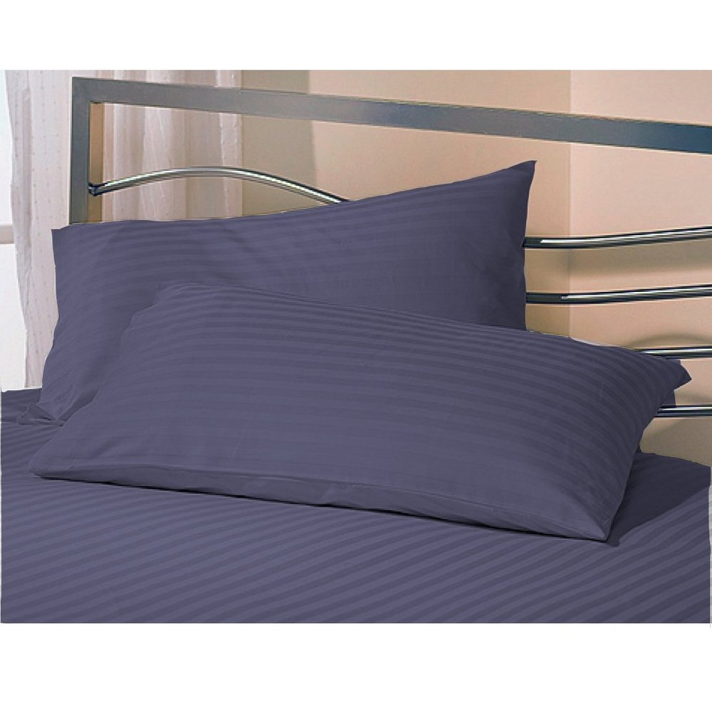 Jaipur Linen Cotton Luxurious Striped 2 Piece Sateen Pillow Cover Set , California King Size 20 Inch x 30 Inch-Dark Blue, 300 GSM