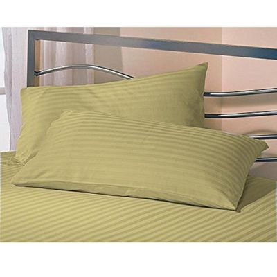 Jaipur Linen Cotton Luxurious Striped 2 Piece Sateen Pillow Cover Set , California King Size 20 Inch x 30 Inch-Golden, 300 GSM