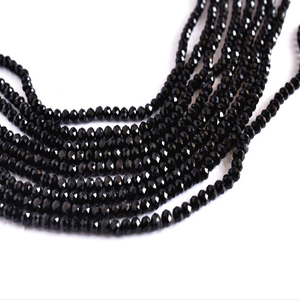 The Design Cart Jet Black Rondelle/Tyre Faceted Crystal Beads (3 mm) 1 String for Jewellery Making, Beading, Arts and Crafts and Embroidery.